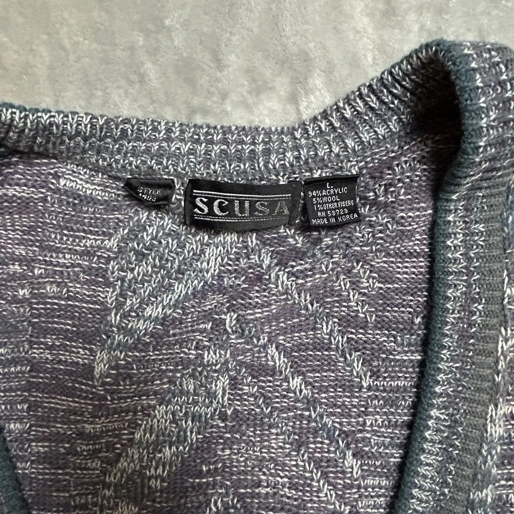 Vtg Cardigan Sweater Mens Sz L Dad Grandpa Kurt Cobain Grunge Wool Blend Gray‎